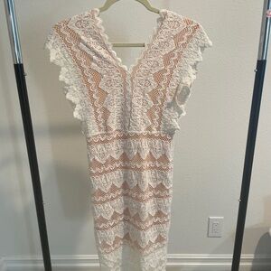 Nightcap Cream and Brown Lace Midi Dress